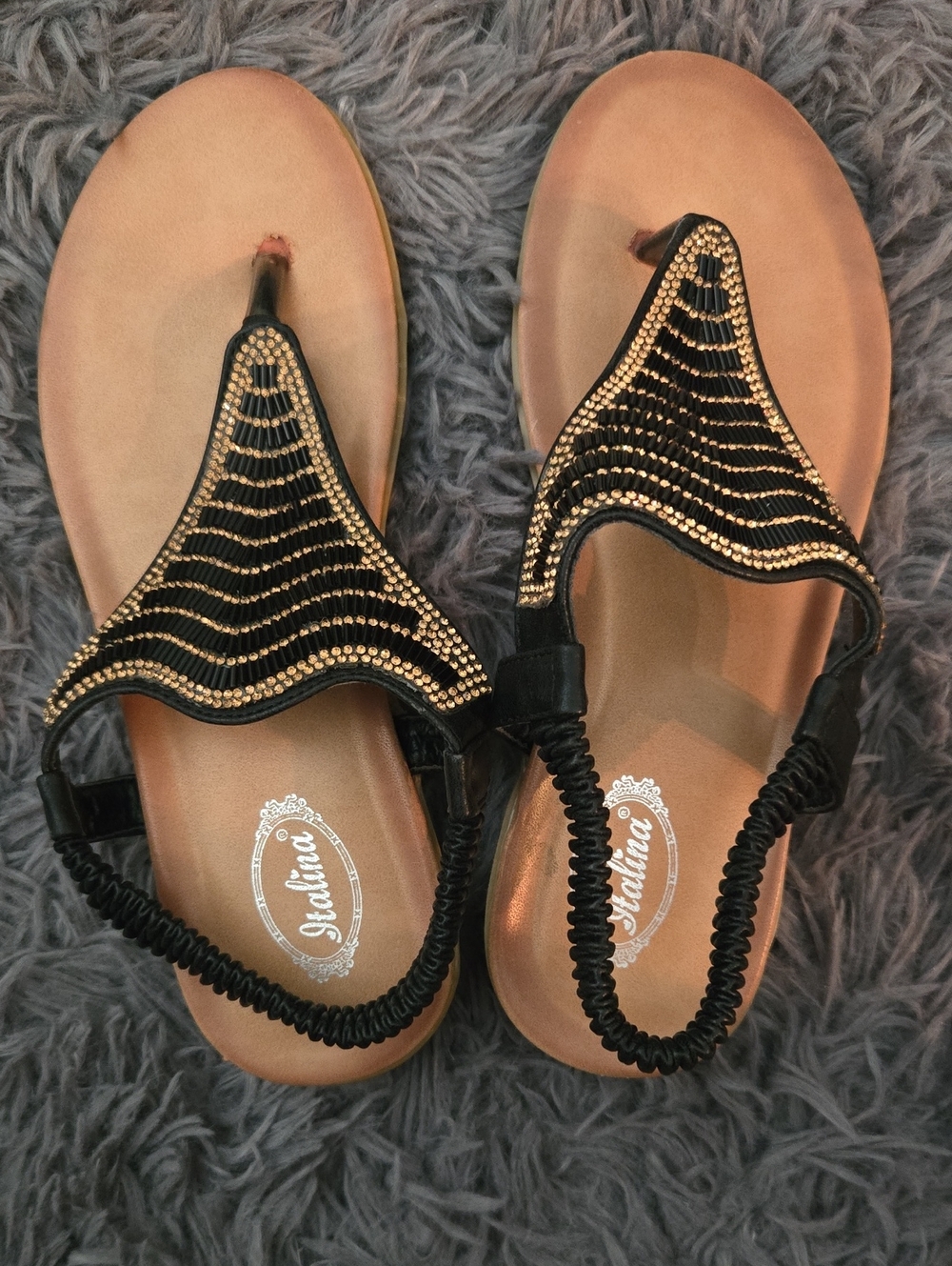 Italina Black and Gold Beaded Women's Sandals